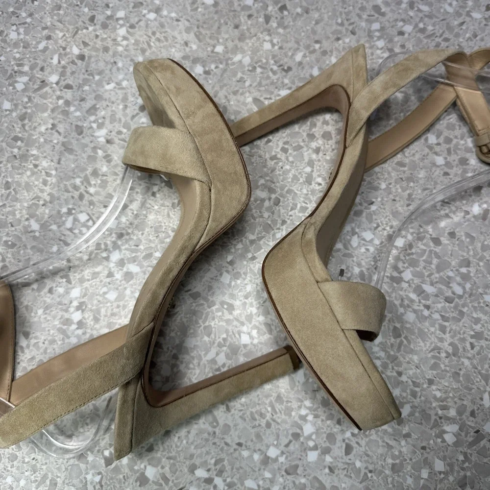 Veronica Beard Darcelle Platform Sandals 10.5 Nude Suede Leather Ankle Strap